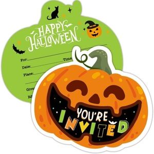 Halloween Pumpkin Shaped Fill In Invitations With Envelopes 15 Sets